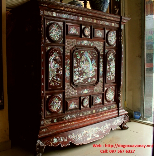 Tủ thờ gỗ cẩm lai - Cẩn Ốc Nhị Thập Tứ Hiếu 