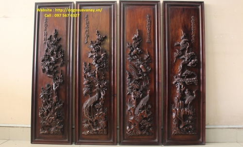 Tranh Tứ Quý Bằng Gỗ Gụ - Đục Chạm Kênh Bong- Kinh Điển .