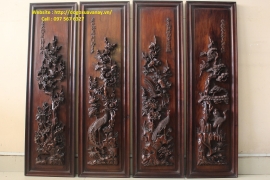 Tranh Tứ Quý Bằng Gỗ Gụ - Đục Chạm Kênh Bong- Kinh Điển .