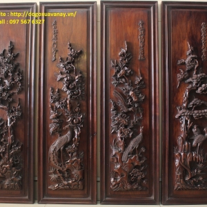 Tranh Tứ Quý Bằng Gỗ Gụ - Đục Chạm Kênh Bong- Kinh Điển .