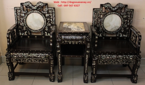 Bộ Ghế Vách Tàu Cẩn Ốc Xà Cừ 7 Món . 
