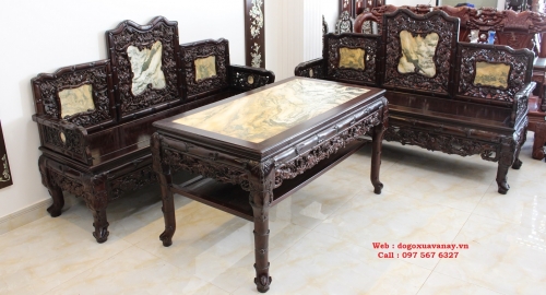 Bộ Trường Kỷ Gỗ Cẩm Lai - Đục Trúc Cài Nho - Kinh Điển 