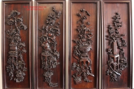 Bộ tranh tứ bình gỗ gụ ta - đục chạm kênh bong 
