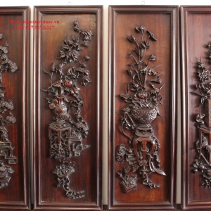 Bộ tranh tứ bình gỗ gụ ta - đục chạm kênh bong 