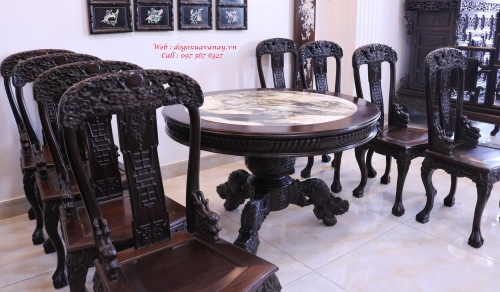 Bộ Bàn Ghế Ăn Tròn Kiểu Miền Tây - Chạm Kì Lân Kinh Điển . 