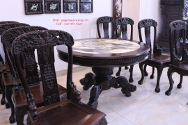 Bộ Bàn Ghế Ăn Tròn Kiểu Miền Tây - Chạm Kì Lân Kinh Điển .