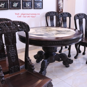 Bộ Bàn Ghế Ăn Tròn Kiểu Miền Tây - Chạm Kì Lân Kinh Điển . 