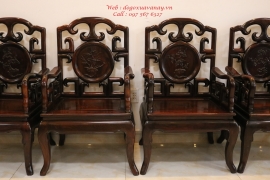 Bộ Bàn Ghế Mỏ Móc 8 Món Gỗ Trắc - Bàn Vuông