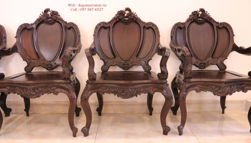 Bộ Ghế Luois 3 Buồng Gỗ Gụ Ta . 