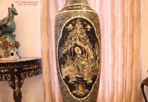 Đôi Lộc Bình Khảm Ốc Nổi - Phúc Lộc Thọ -  Cao 1m75 
