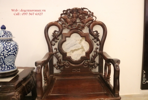 Bộ Bàn Ghế Gỗ Trắc Đục Tam Sư - 6 Món . 