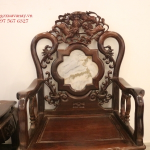 Bộ Bàn Ghế Gỗ Trắc Đục Tam Sư - 6 Món . 