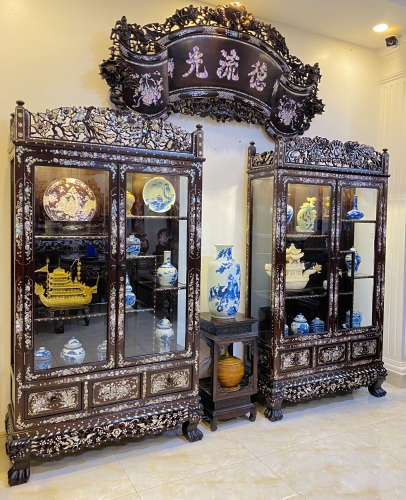 Đôi Tủ Bày Đồ Cổ Khảm Ốc Đẹp Long Phụng