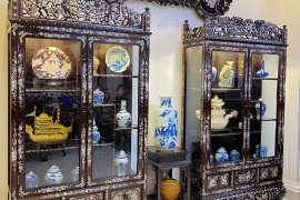Đôi Tủ Bày Đồ Cổ Khảm Ốc Đẹp Long Phụng