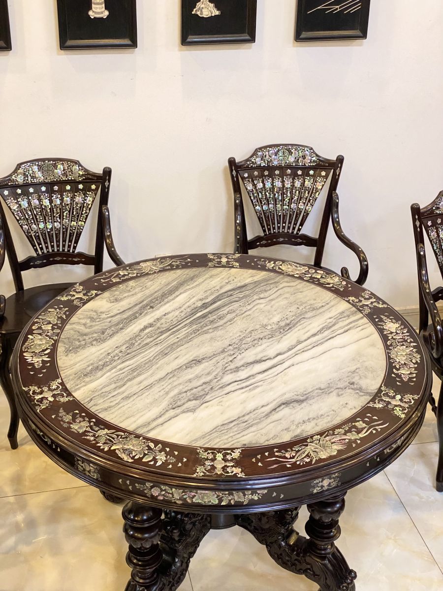bộ bàn ghế ăn bàn tròn cẩn ốc 1m20
