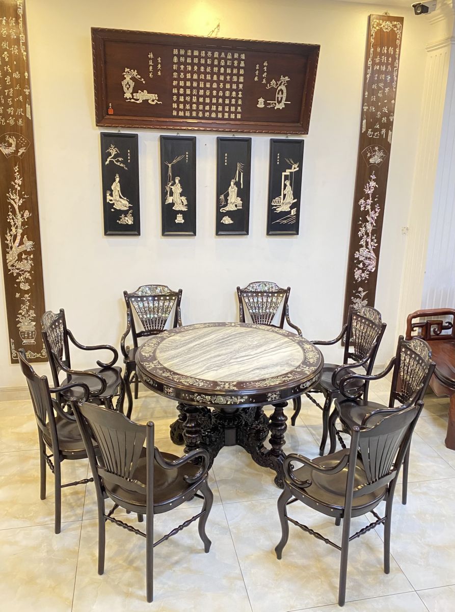 bộ bàn ghế ăn trầu cẩn ốc