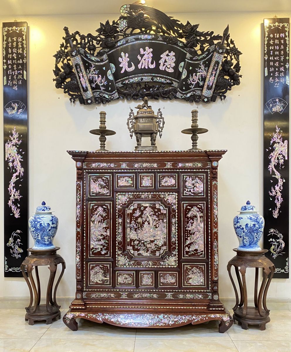 Cây tủ thờ xưa cẩn nhị thập tứ hiếu