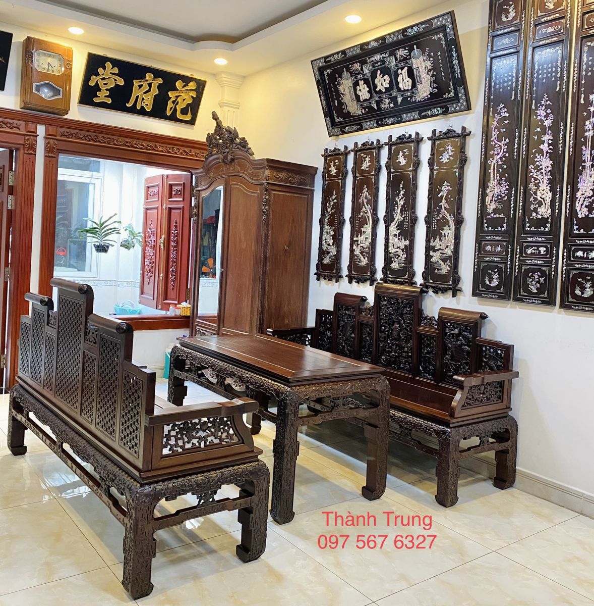 bộ bàn ghế dài của huế đục đẹp