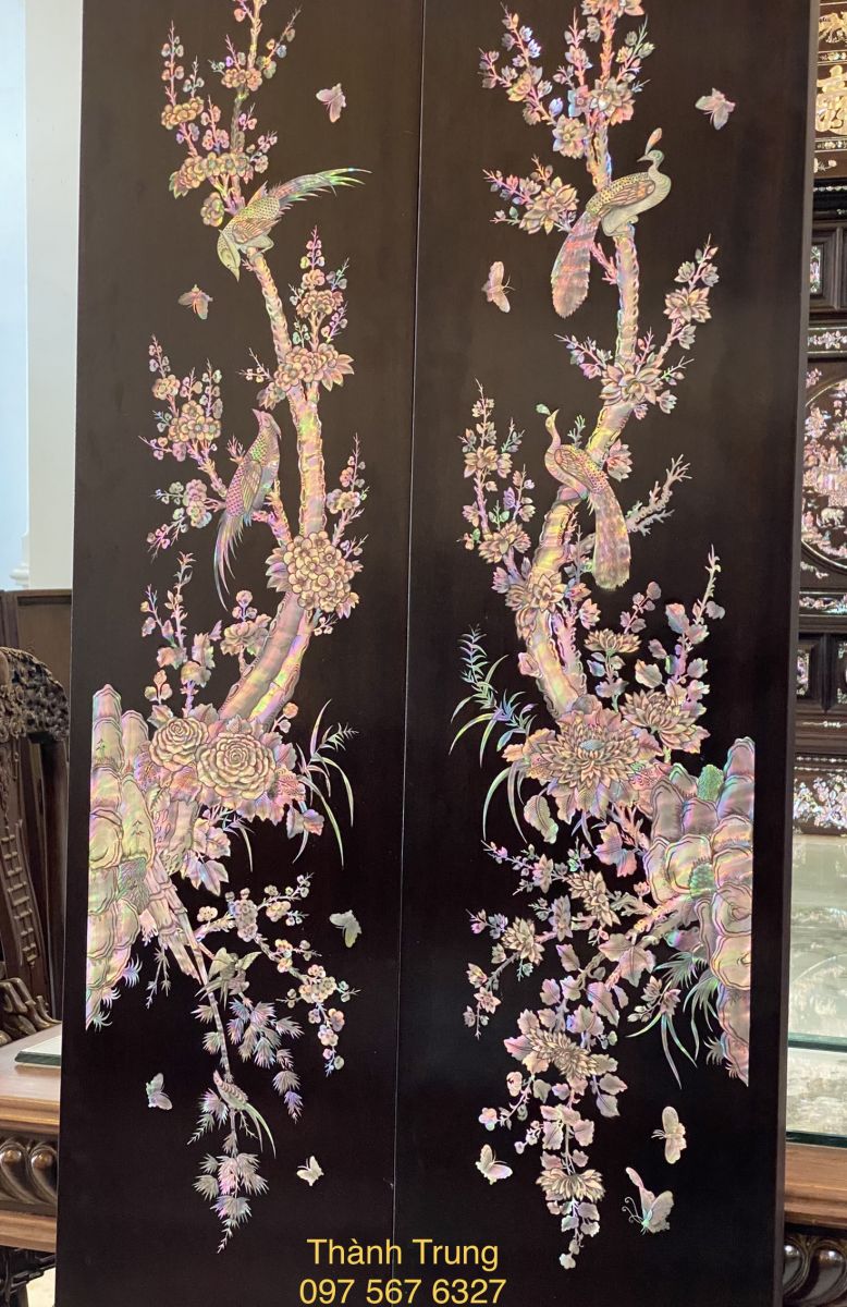 Đôi câu đối treo phòng thờ khảm ốc