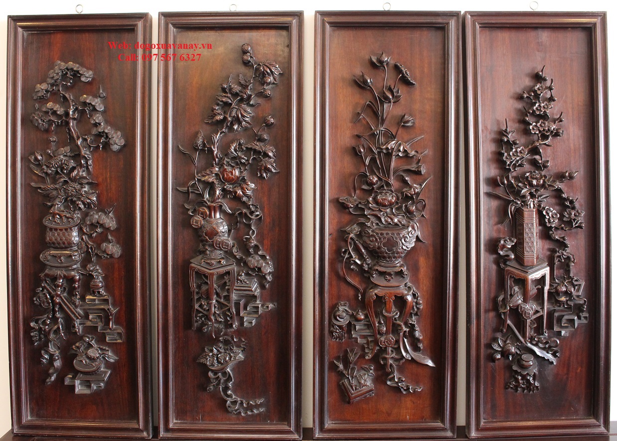 bộ tranh tứ bình gỗ gụ