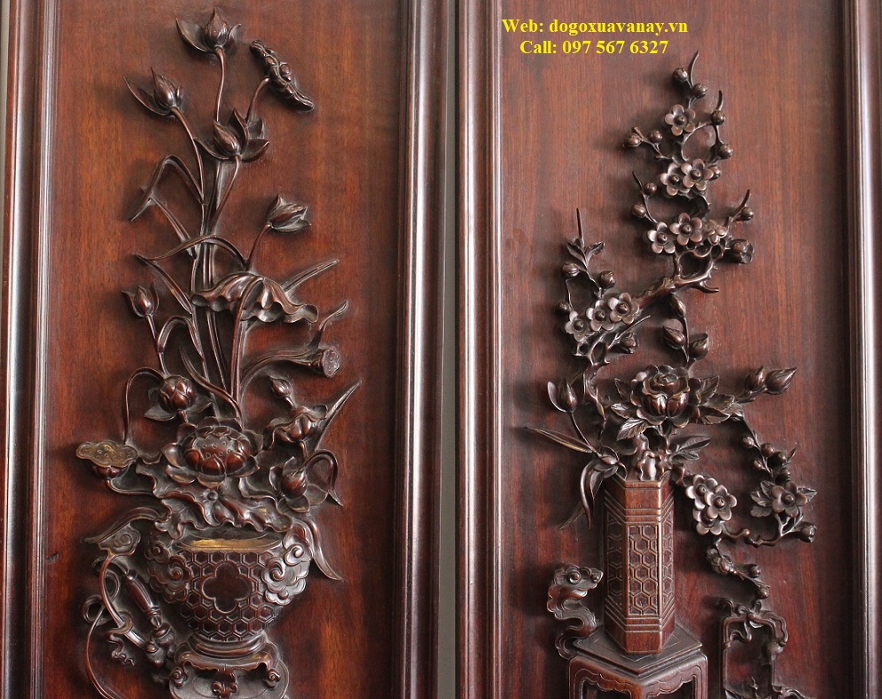 tranh tứ bình gỗ gụ chạm đẹp tại hà nội