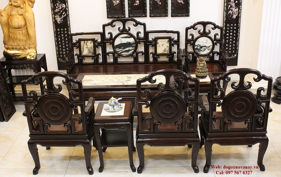 tổng thể bộ bàn ghế móc gụ 8 món