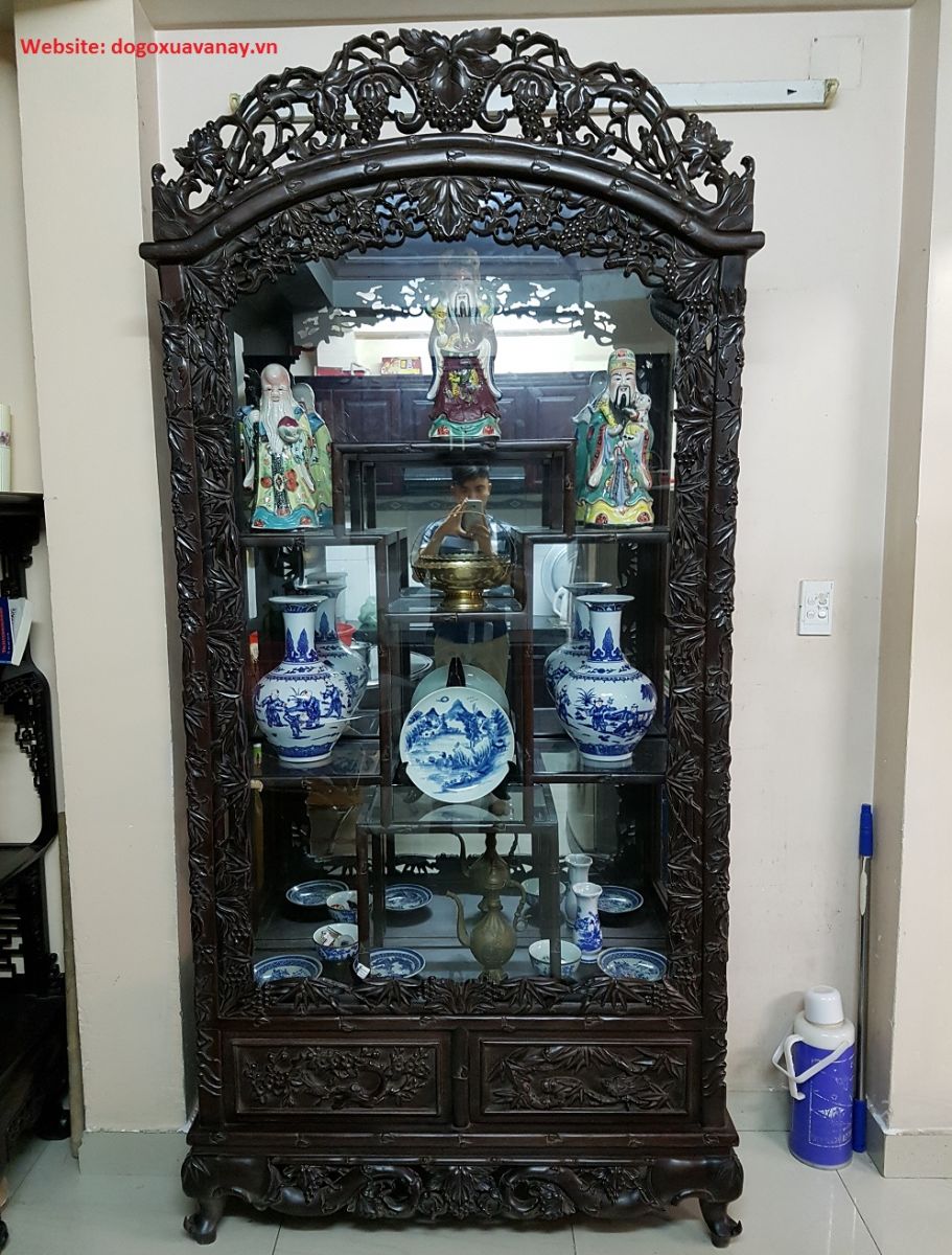 tủ bày đồ gỗ gụ